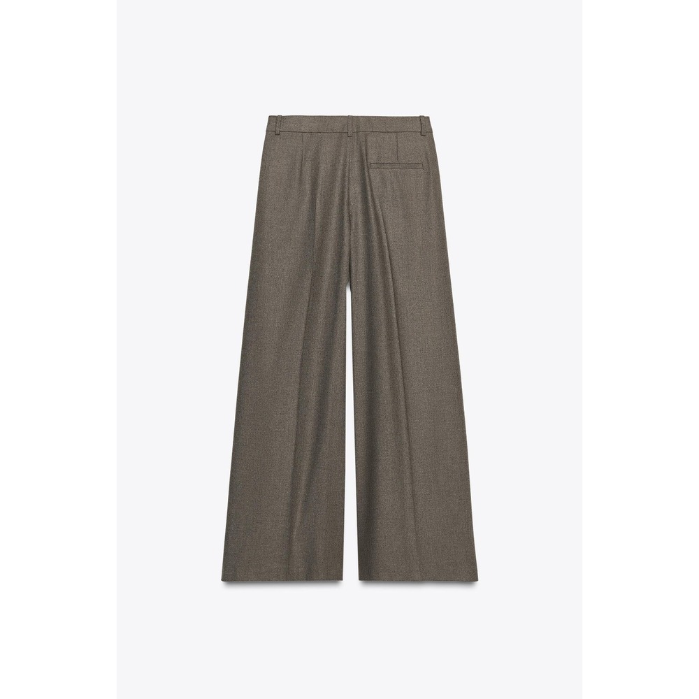 Zara Wide Leg Trousers in Taupe Brown - Picture 3 of 9